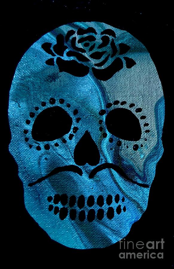 Deep Blue Rose Skull Painting by Expressions By Stephanie
