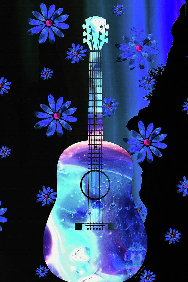 Deep Color Flower Acoustic Guitar Art Painting by Sharon Cummings Deep Color Flower Acoustic Guitar Art Painting by Sharon Cummings
