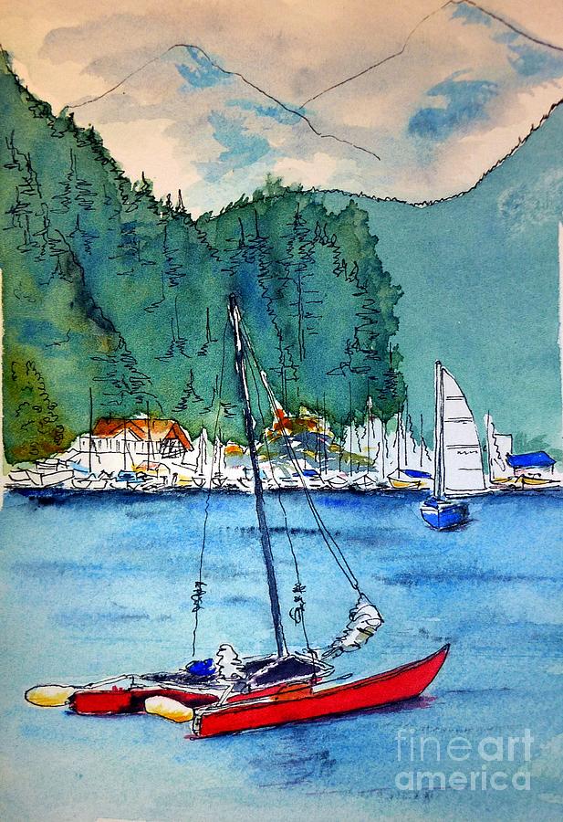 Deep Cove Catamaran Painting by Sonia Mocnik