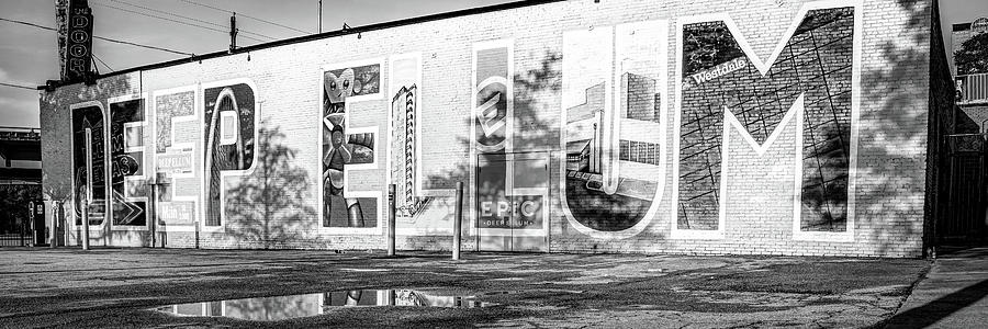 Deep Ellum Dallas Texas Mural Panorama - Black And White Photograph by Gregory Ballos