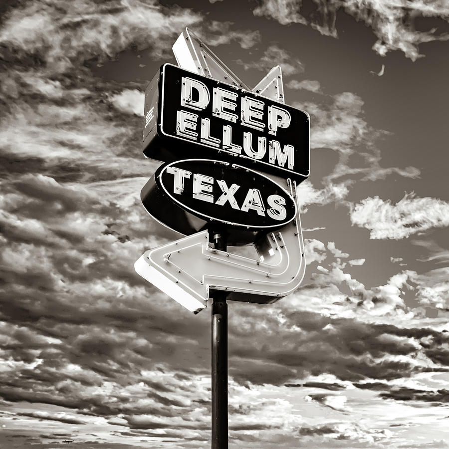 Deep Ellum Texas Sepia Neon Sign 1x1 Photograph by Gregory Ballos
