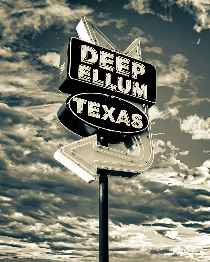 Deep Ellum Texas Sepia Neon Sign Photograph