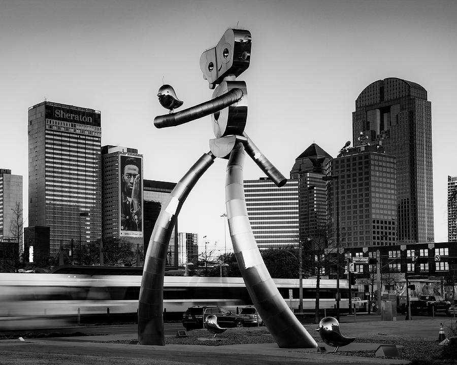 Dallas Skyline Panoramic, Walking Tall Statue, Dallas Traveling high quality Man, Texas Panorama, Cityscape Art, Deep Ellum Texas, Large Art Print