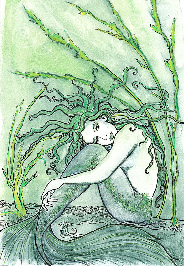 Deep Lake Green Light Drawing by Katherine Nutt