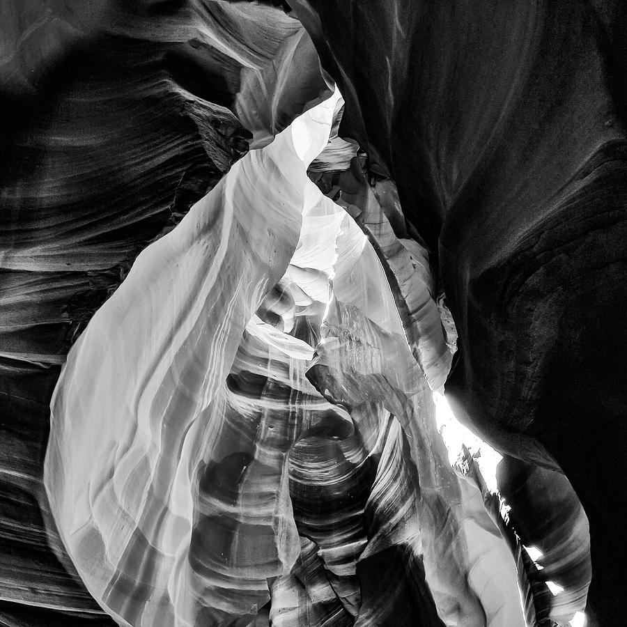 Deep Layers Of Antelope Canyon - Black and White 1x1 Photograph by Gregory Ballos