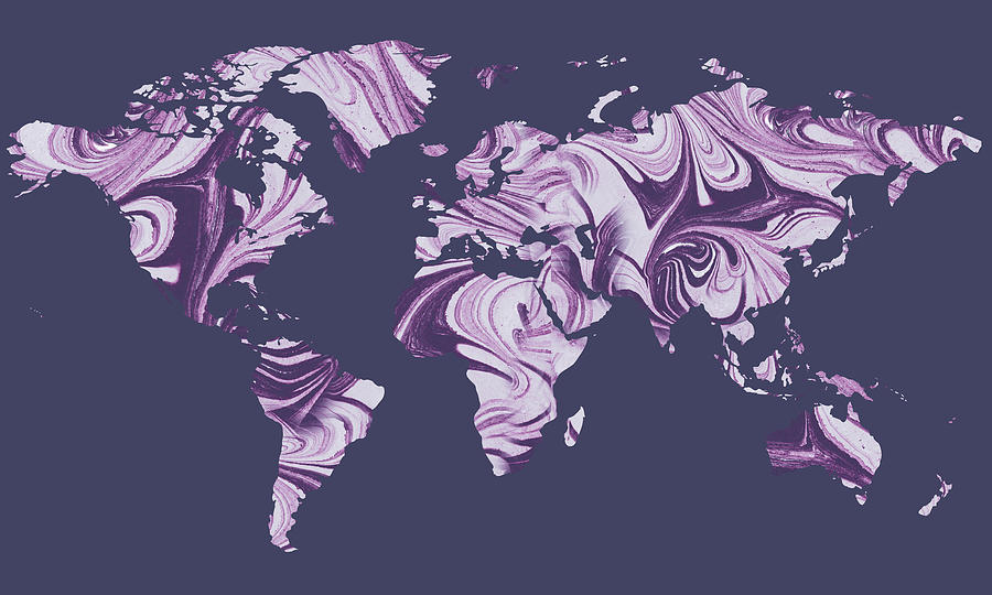 Deep Mauve Ocean Lilac Purple World Map Painting by Irina Sztukowski