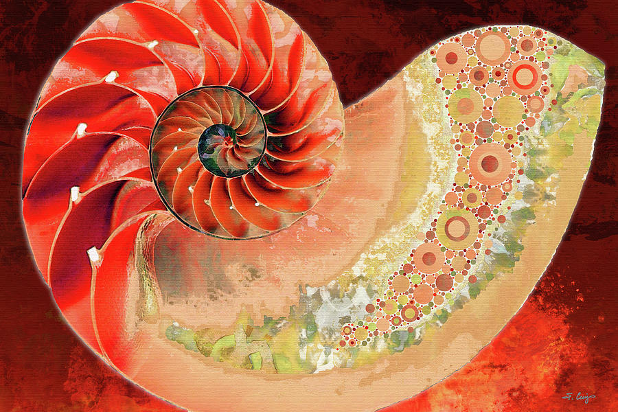 Shell Painting - Deep Red Nautilus Seashell Shell Art by Sharon Cummings