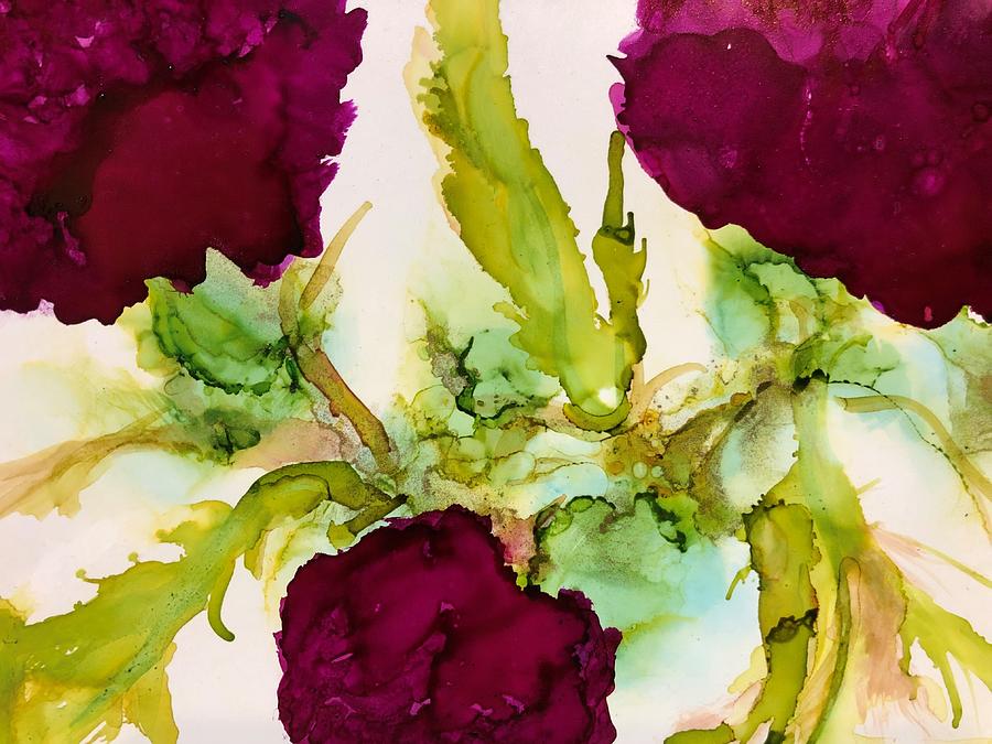 Deep Red Peonies in Abstract Painting by Rachelle Stracke