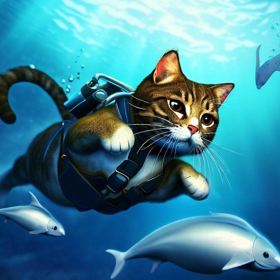 Deep Sea Diving Digital Art by Cats In Places