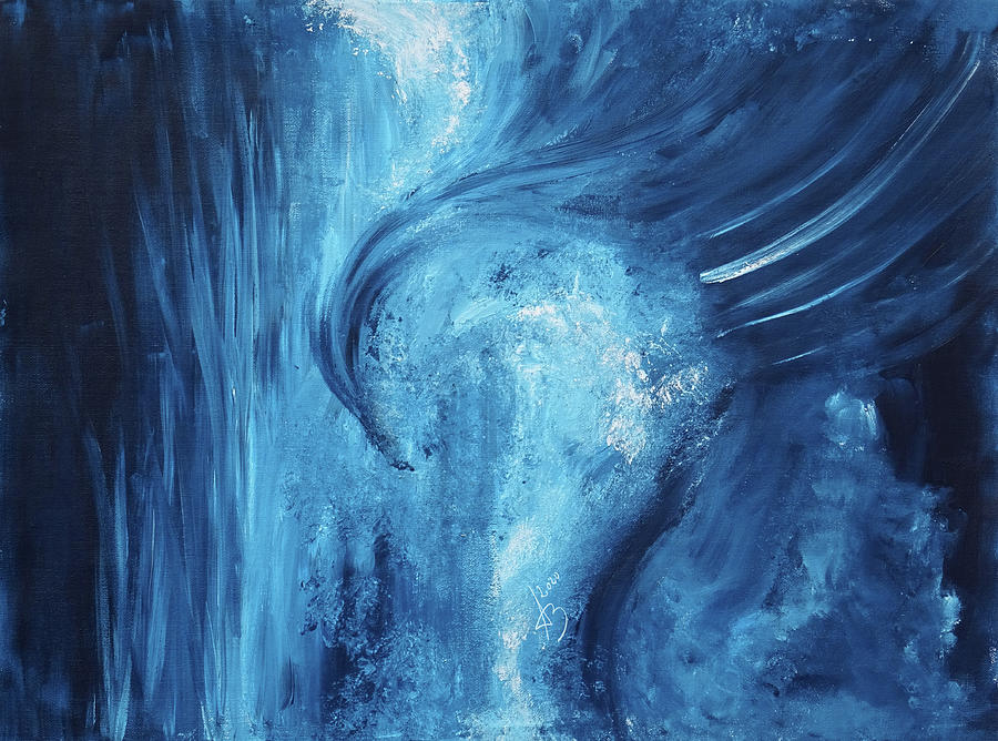 Deep Sea Dragon in Cool Blue - Acrylic Painting on Canvas
