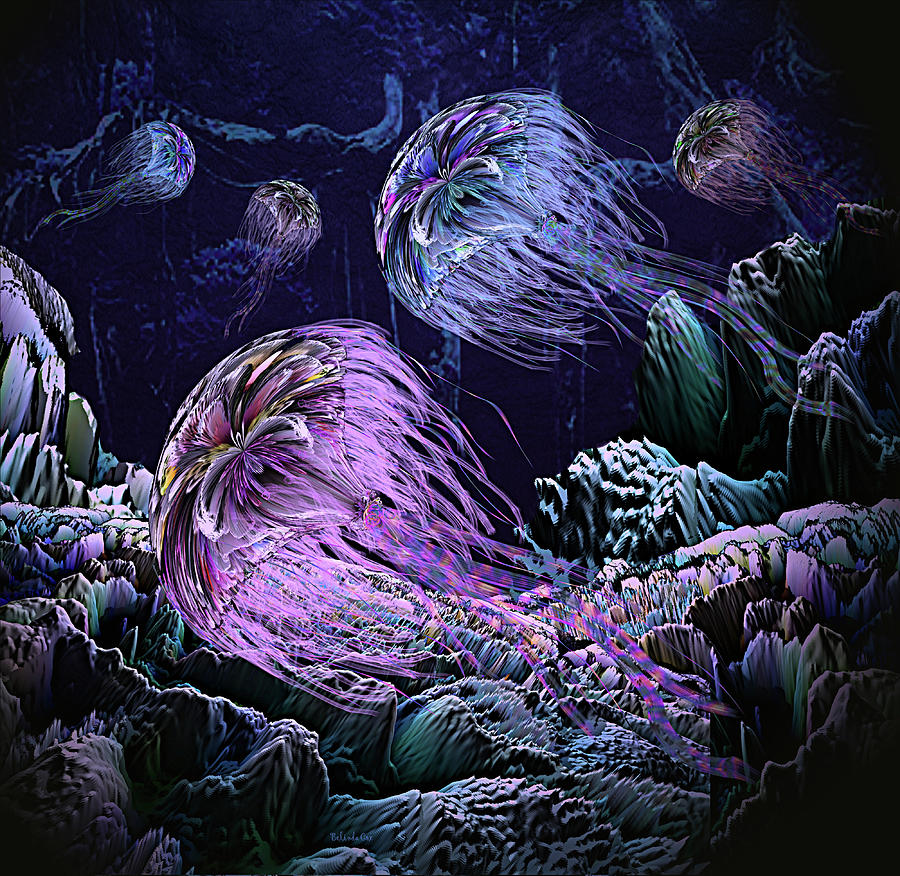 Deep Sea Exploration Jellyfish Bay Digital Art by Artful Oasis