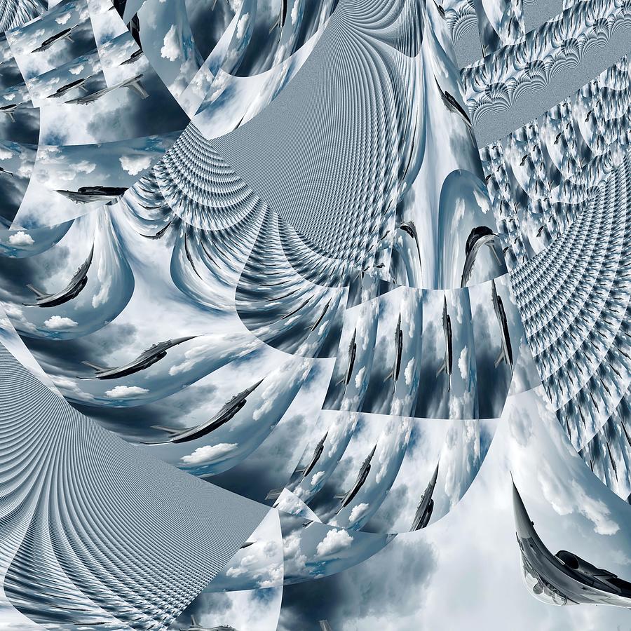 Deep Sky Blue Metallic Bird Shuffle Mixed Media by Stephane Poirier