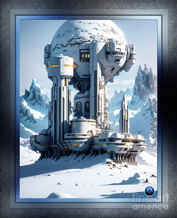 Deep Space Outpost On The Snow Planet Exzeter Fantasy AI Concept Art by Xzendor7 Painting by Xzendor7