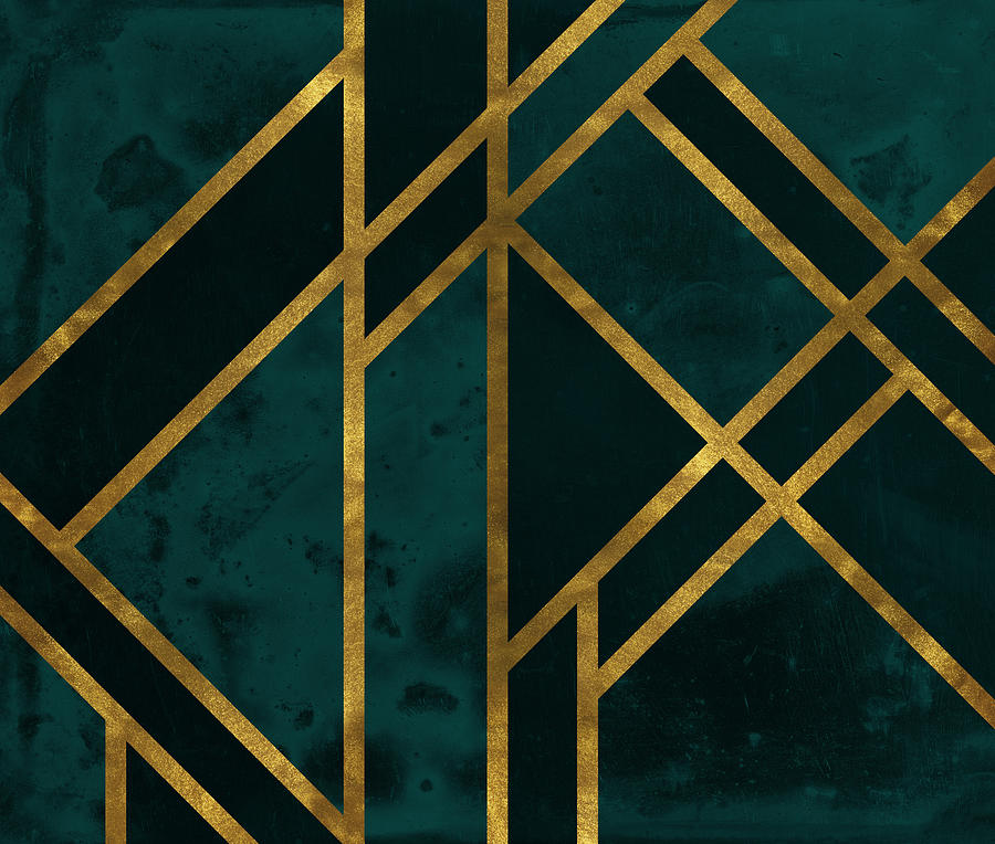 Deep Teal and Gold Art Deco Digital Art by Ambience Art - Pixels