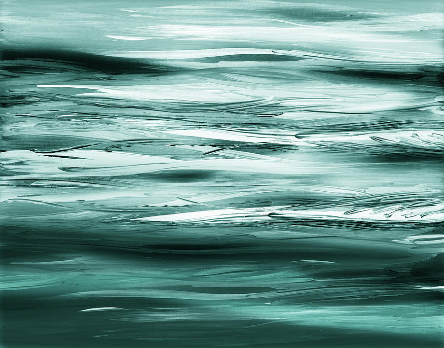 Deep Teal Blue Ocean Waves Contemporary Art  Painting by Irina Sztukowski