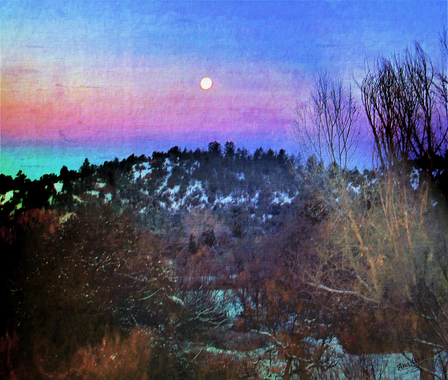 Deep Winter Moonset I Mixed Media by Anastasia Savage Ealy
