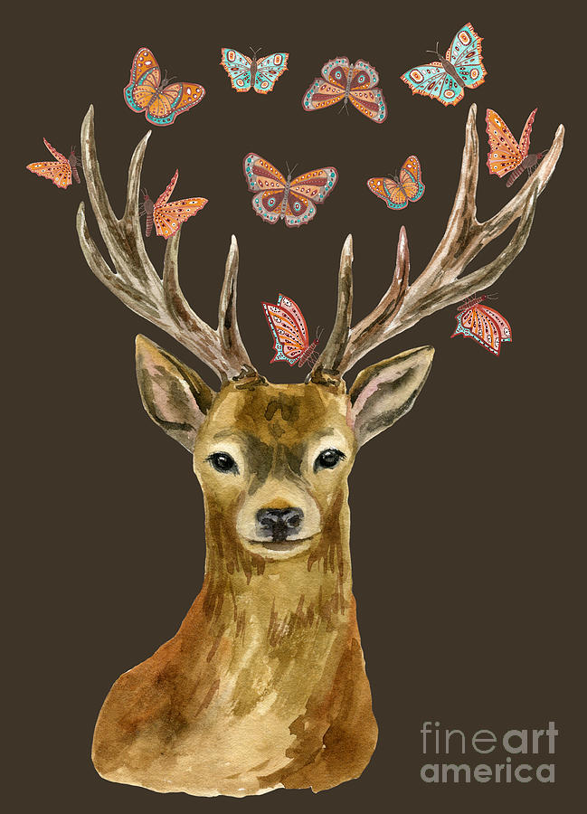 Deer And Butterflies, Stag And Butterflies Digital Art By Saad Info