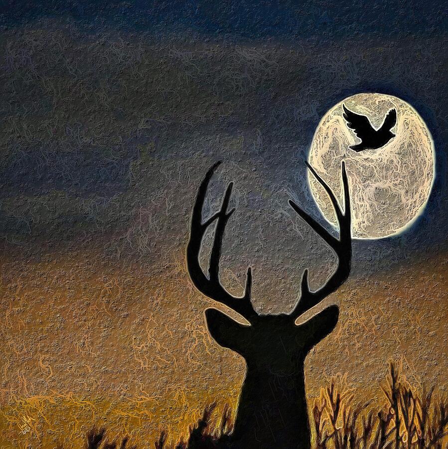 Deer and Eagle Silhouette Mixed Media by Anas Afash
