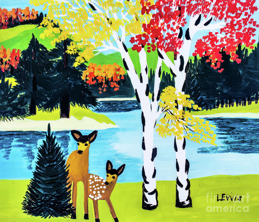 Deer and Fawn by Maud Lewis 1964 Painting by Maud Lewis