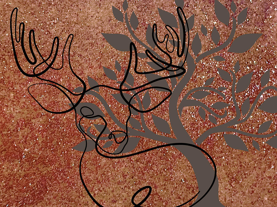 Deer and Tree Painting by Masha Batkova