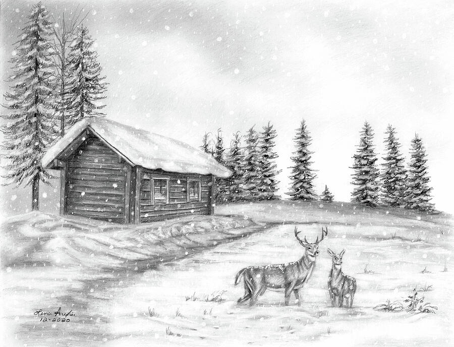 Deer at the Cabin Drawing by Lena Auxier