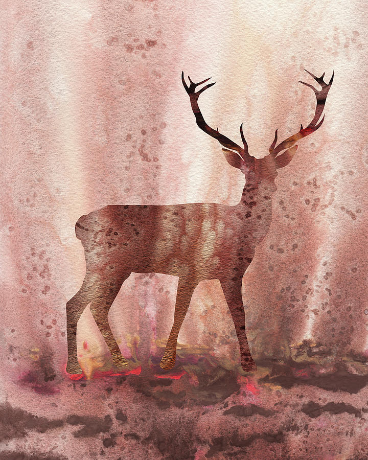 Deer Buck In The Mystic Meadow Watercolor Silhouette Painting by Irina Sztukowski