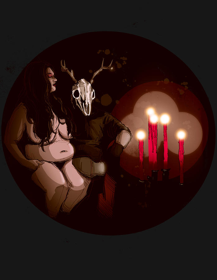 Deer Daddy Series 9 Candlelight Drawing by Ludwig Van Bacon