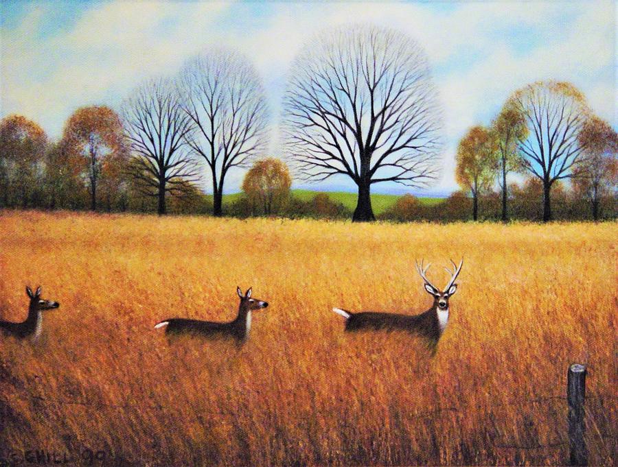 deer in a field painting