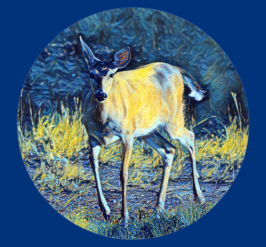 Deer Graphic Art In Blue Tones Digital Art