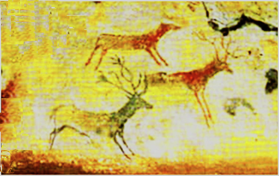 Deer Herd of Lascaux Mixed Media by Asok Mukhopadhyay
