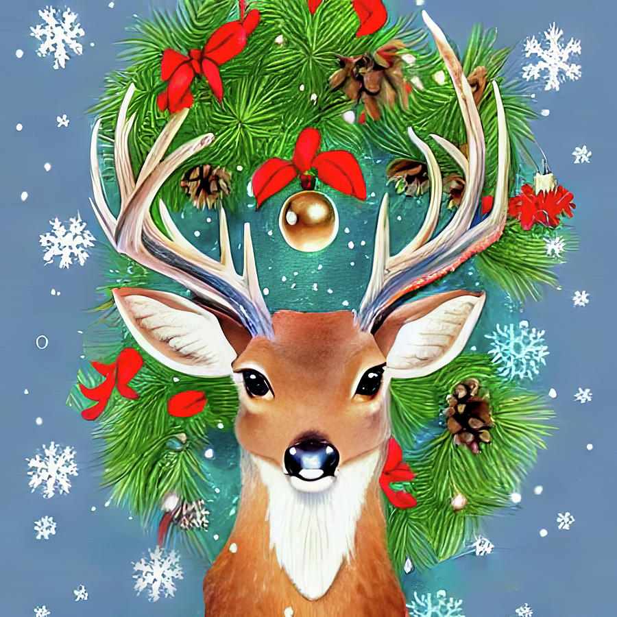Deer Holiday Painting by Bob Orsillo