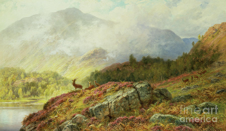 Deer in a Highland Landscape Painting by Charles Stuart