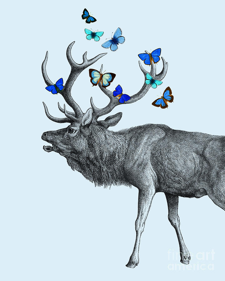 Deer Digital Art - Deer In Blue by Madame Memento