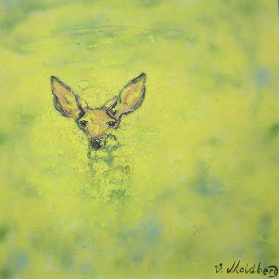 Deer Painting - Deer in Canola Field by Vibeke Moldberg Deer Painting - Deer in Canola Field by Vibeke Moldberg