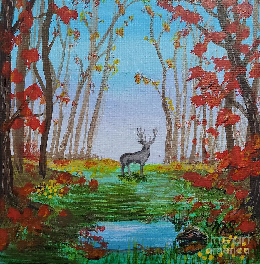 Deer In Fall Painting by Monika Shepherdson
