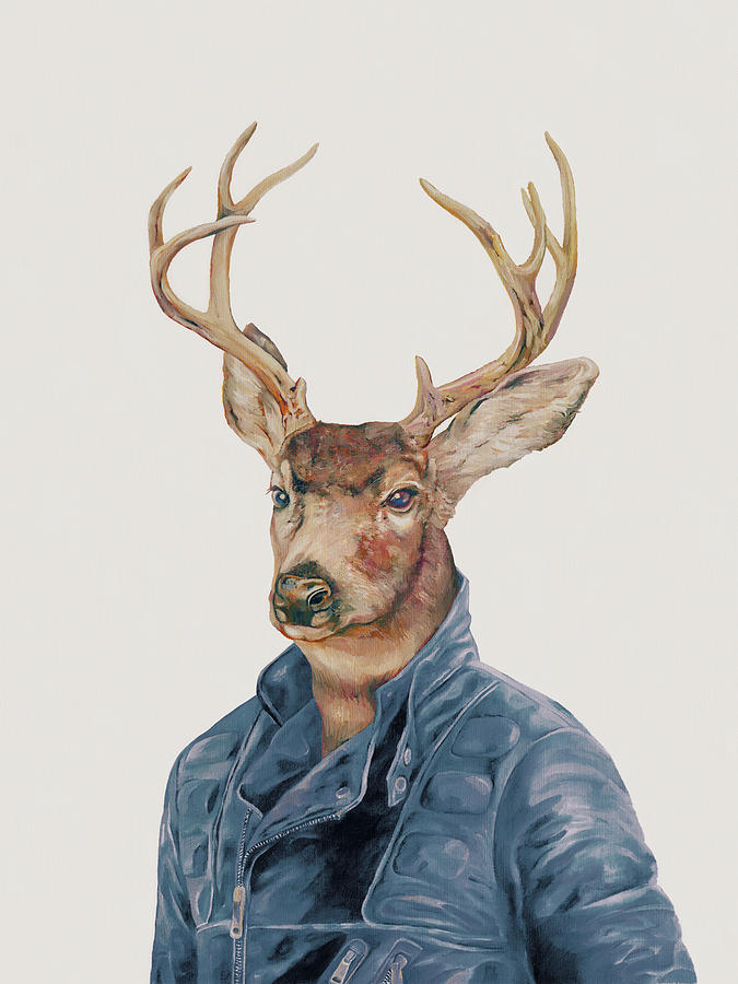 Deer Painting - Deer in Navy Blue by Animal Crew
