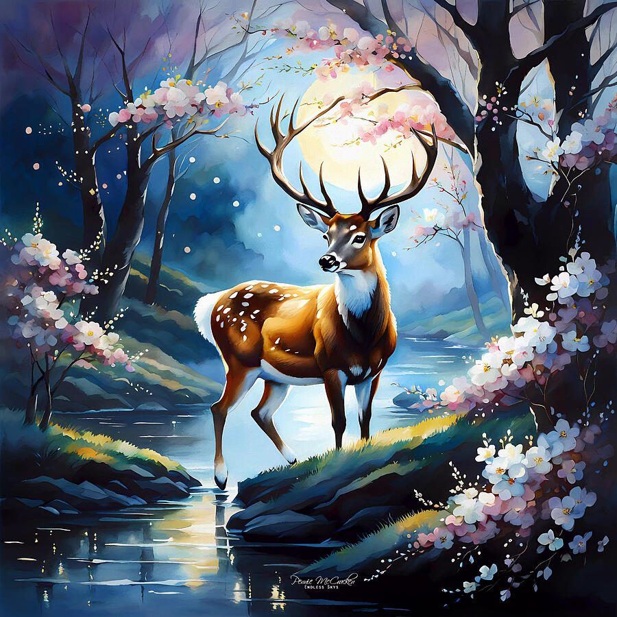 Deer In The Moonlight Mixed Media by Pennie McCracken Deer In The Moonlight Mixed Media by Pennie McCracken