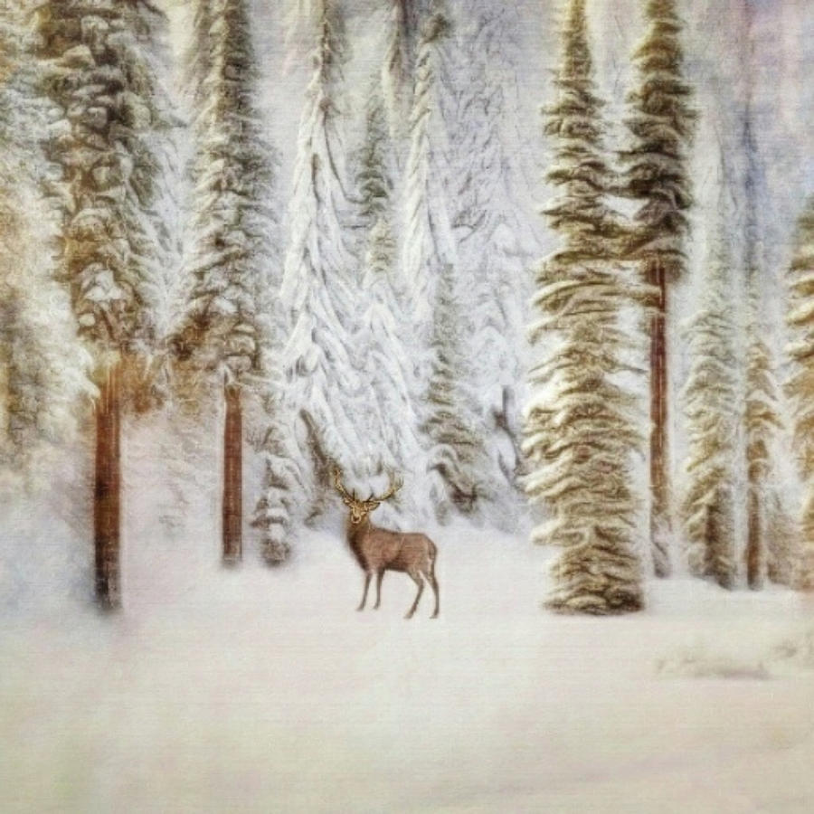 Deer In The Snowy Forest Mixed Media