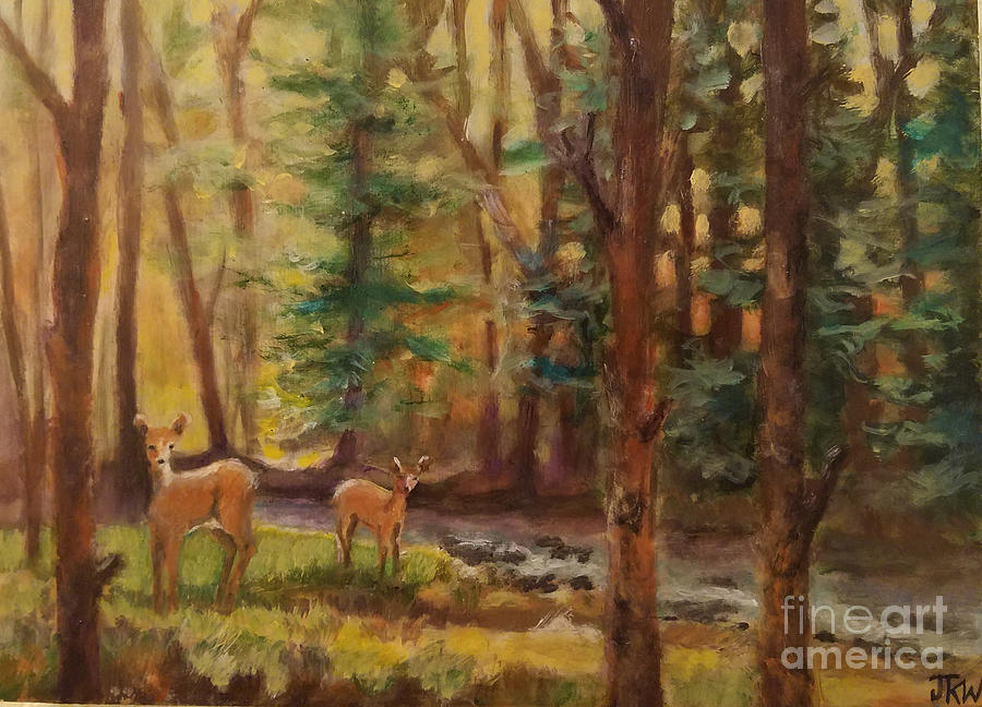 Deer in the Woods Painting by Judith Whittaker