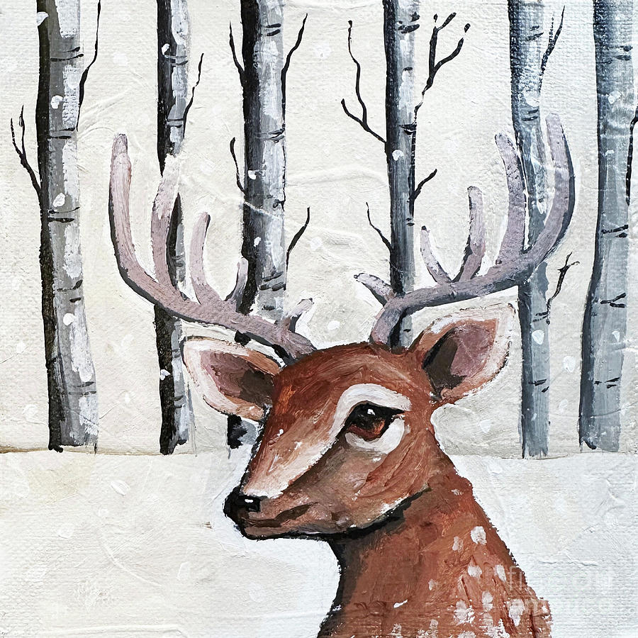 Deer in the Woods Painting by Lucia Stewart