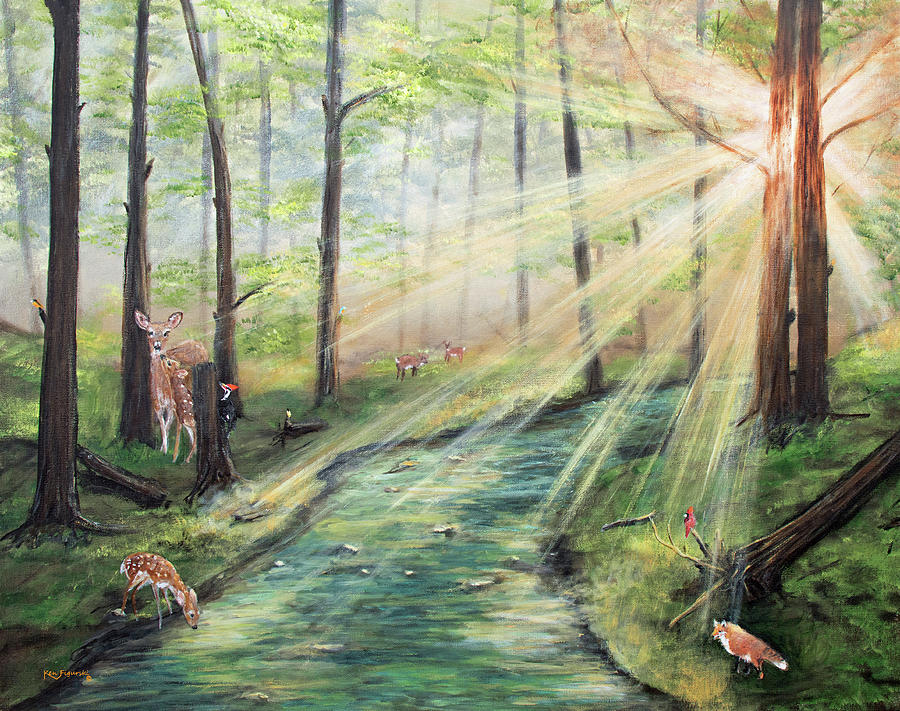 Deer In The Woods Painting Painting by Ken Figurski