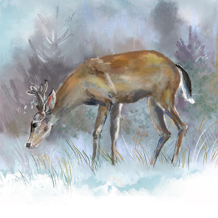 Deer In Winter Digital Art by Elaine Pawski
