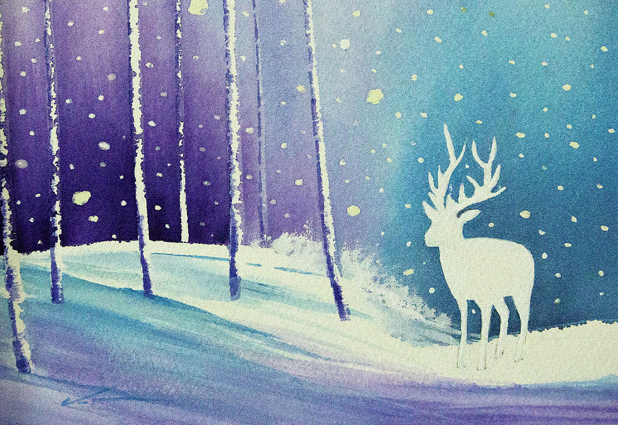 Deer In Winter Painting