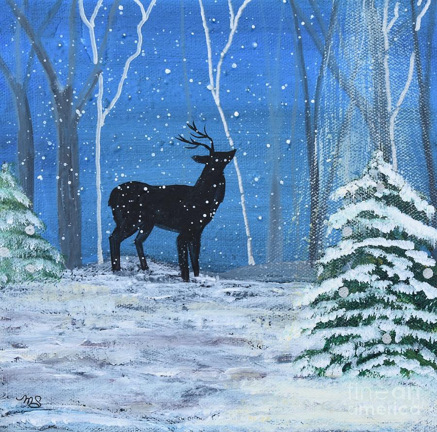 Deer in Winter Painting by Monika Shepherdson