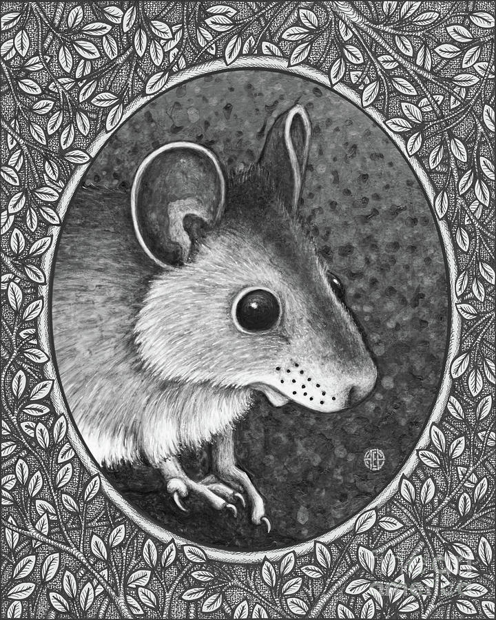 Deer Mouse Portrait. Black And White Painting by Amy E Fraser