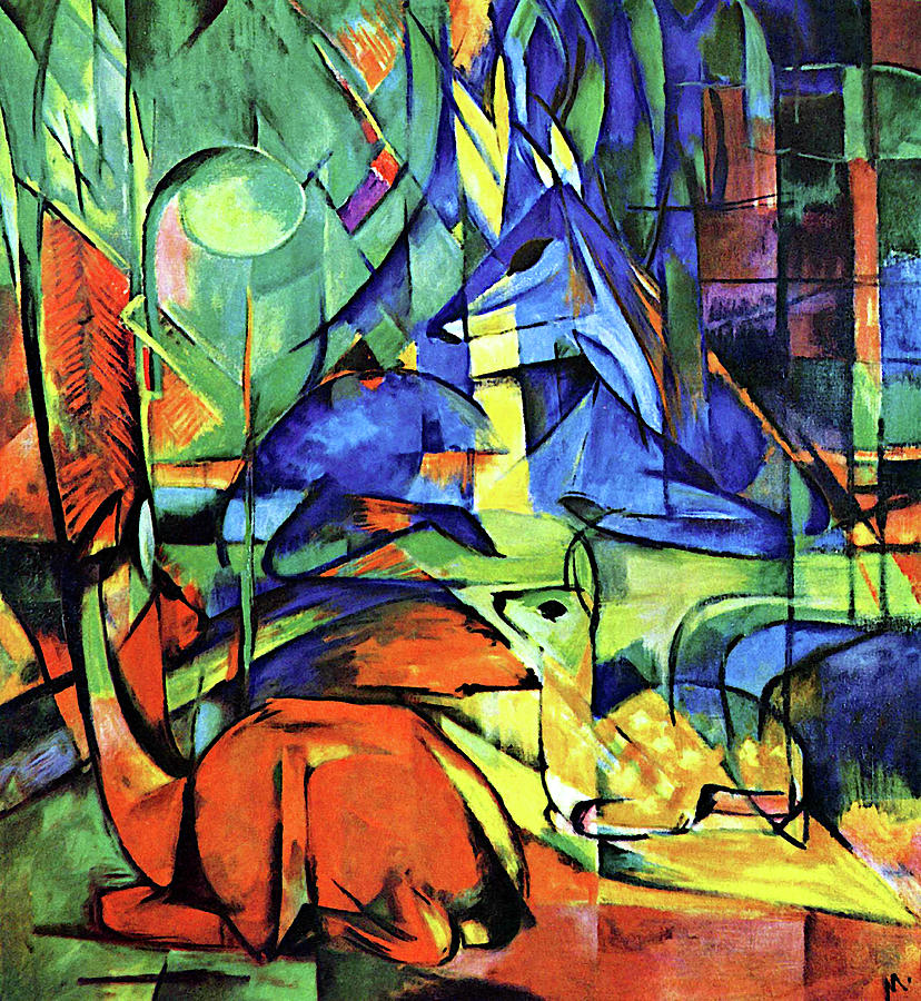Franz Marc Painting - Deer of the Forest II by Jon Baran