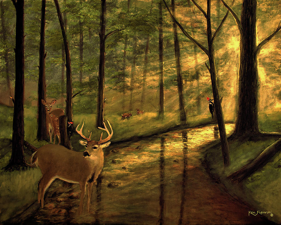 Deer Painting Artwork Painting by Ken Figurski