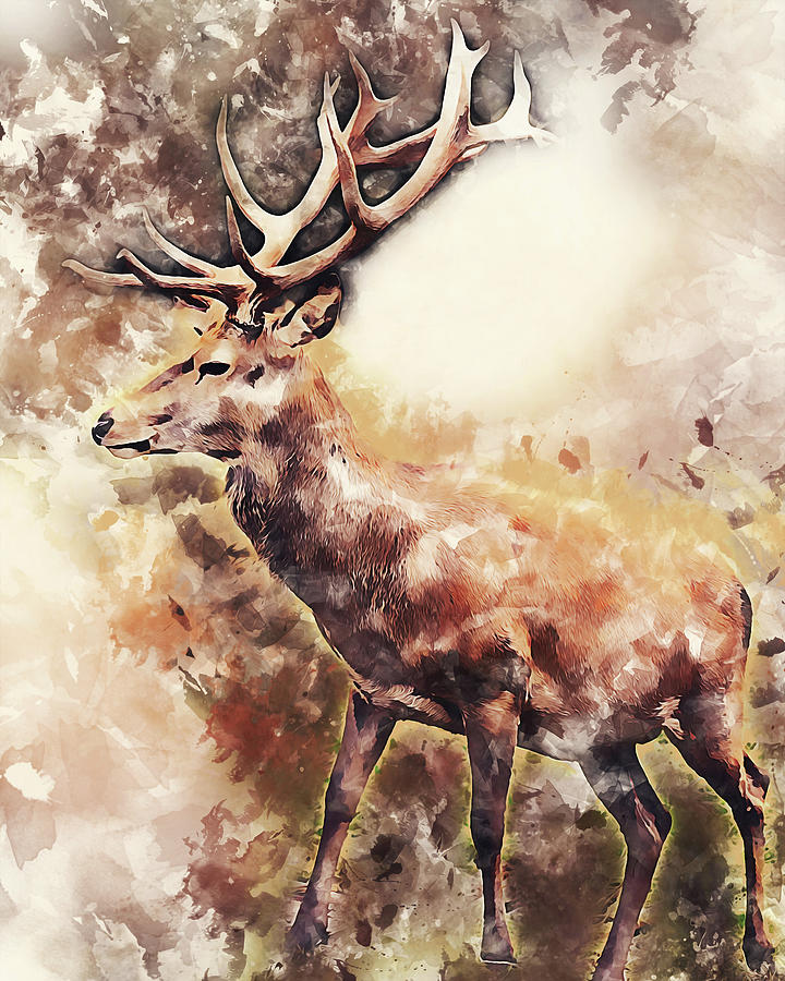 Deer Portrait Painting by AM FineArtPrints