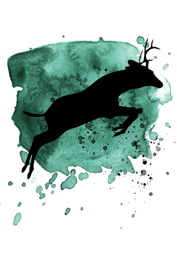 Deer Silhouette Jumping Emerald Green Digital Art by N Kirouac