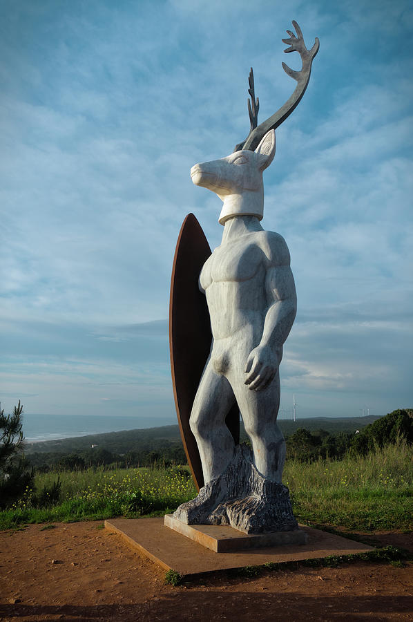 Deer Surf Statue in Nazare. Color Photograph by Angelo DeVal